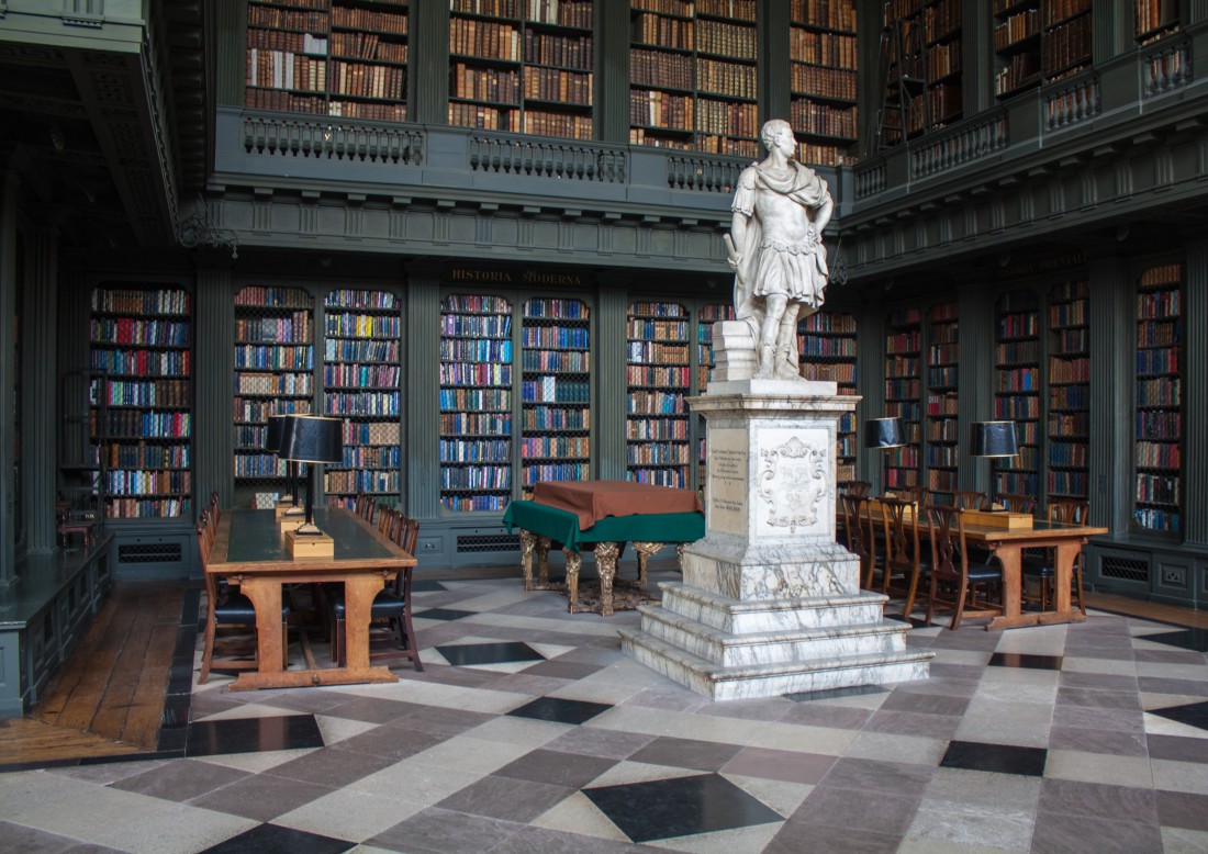 The statue of Christopher Codrington inside the library 