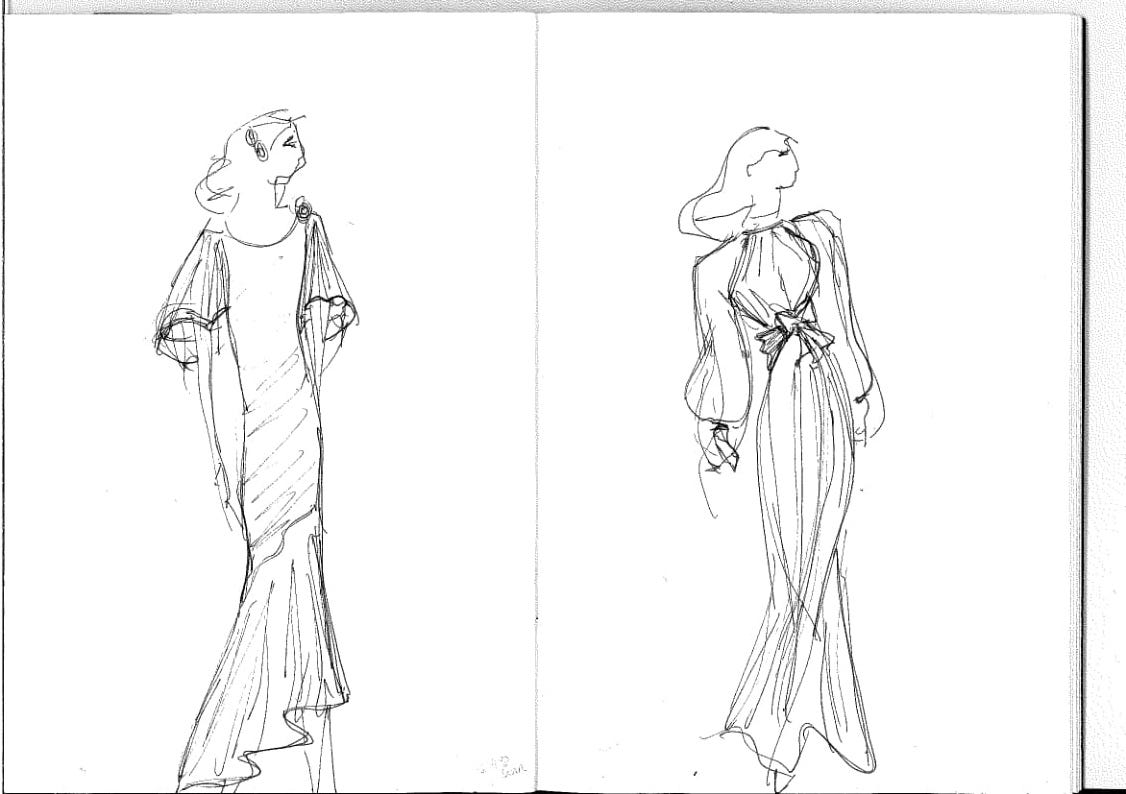 sketches of figures wearing dresses
