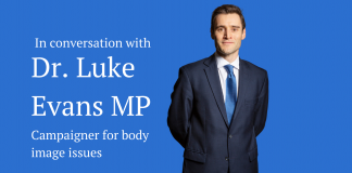 Profiles header showing Dr Luke Evans MP and the text: "In conversation with Dr Luke Evans MP, campaigner for body image issues"