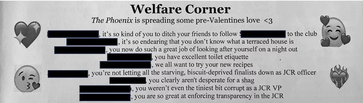 Alt = "The Phoenix's words of advice for Valentine's Day in Welfare Corner"  
