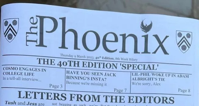 Alt = "The Phoenix, The 40th 'special' edition, Letters from the editors"