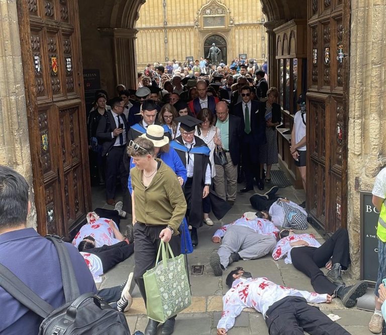 Oxford graduates step over protesters during pro-Palestine ‘die-in’