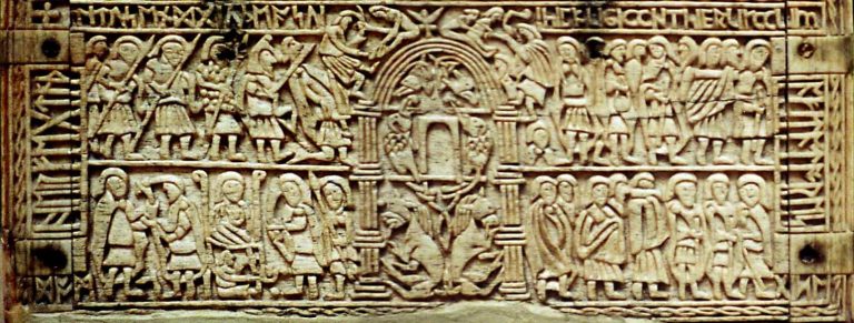 ‘warþ gasric grorn, þær he on greut giswom’ [Fish sad when washed to shore] – The Franks Casket