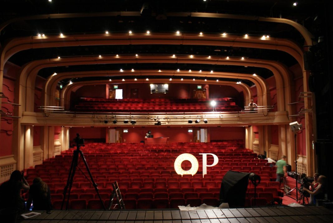 The Oxford Playhouse auditorium, empty, with the letters 