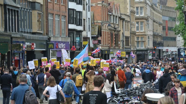 ‘Stop the hate’: Anti-racist demonstrators in counter-protest against ‘Great British National Strike’