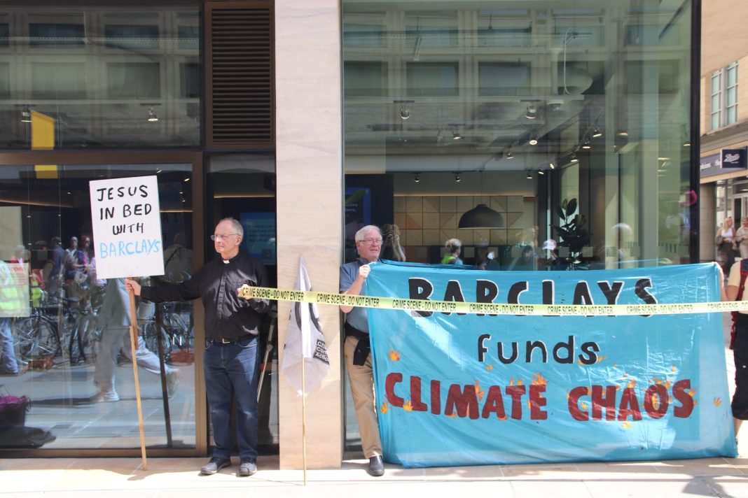 XR protest in front of Barclays