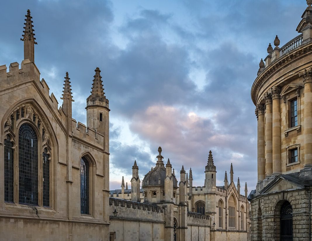 View of Radcliffe Square with a blue sky.