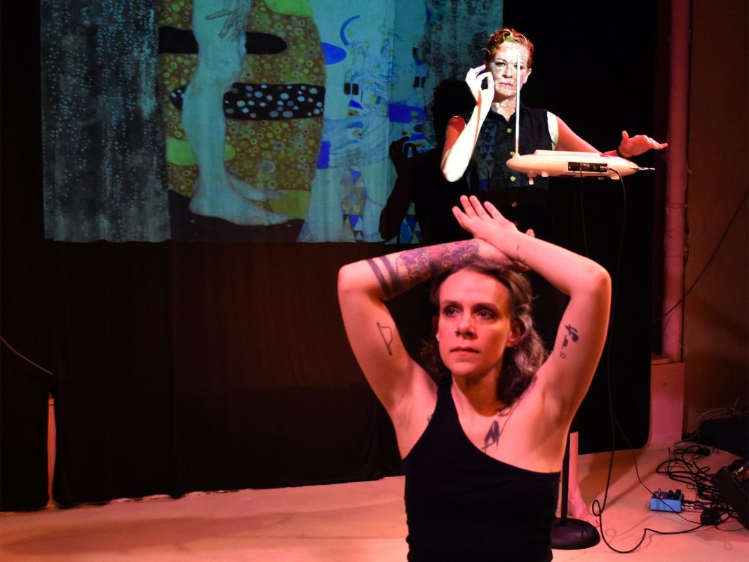 Two women perform part of the theatre show 'Timestamp'.