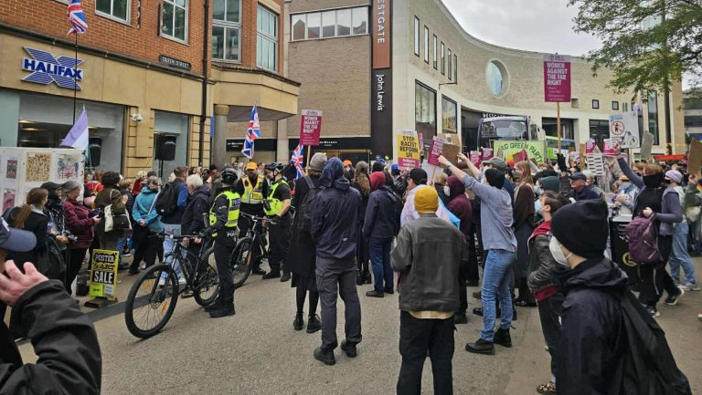 Counterprotesters turn out for ‘women’s rights’ event